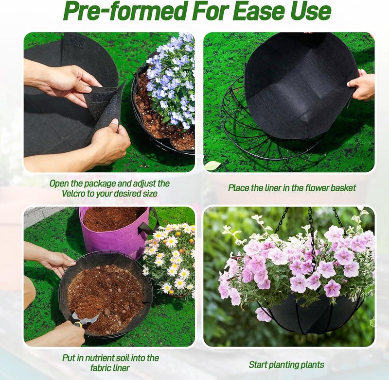 Sumloty 4 Pack 14 Inch Fabric Planter Basket Liner- Felt Flower Pot Liners Replacement Coco Fiber Liner for Hanging Basket Flowers Round Hanging Basket Liners Prevent Birds from Nesting - Image 5